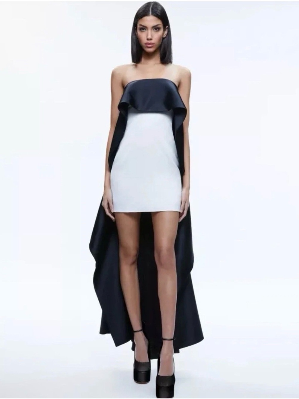 Alice + Olivia Black & Ecru Theda Strapless High-Low Mini Dress size 0